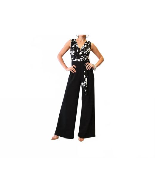 The Sang Black Printed Overwrap Sleeveless Solid Pants Jumpsuit