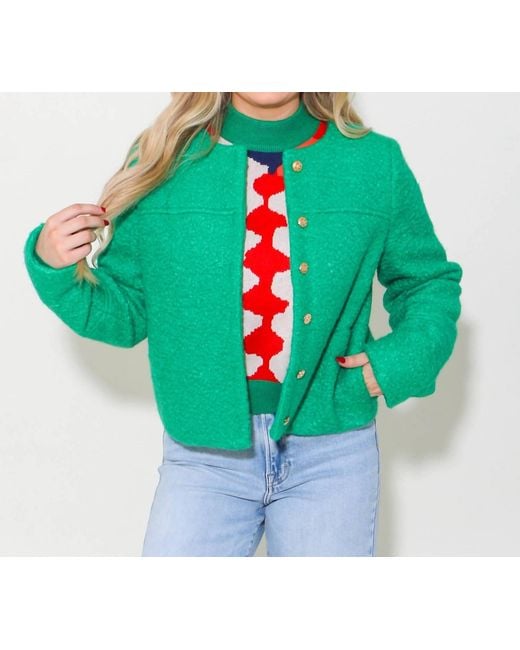 Thml Green Button Up Boucle Jacket