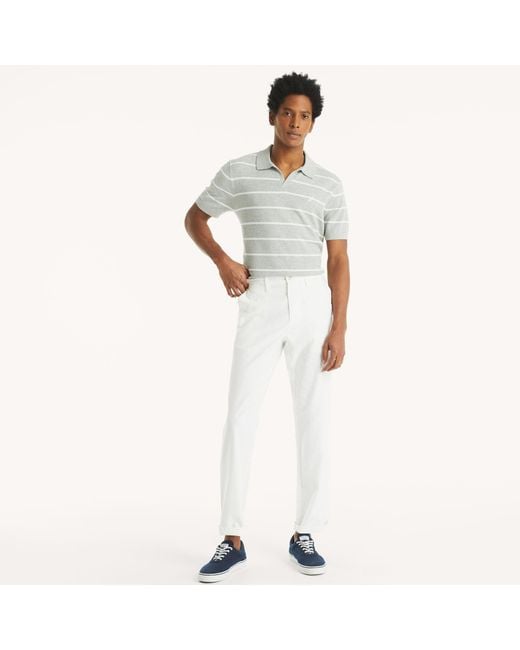 Nautica Men's White Flat-Front Linen Deck Pant