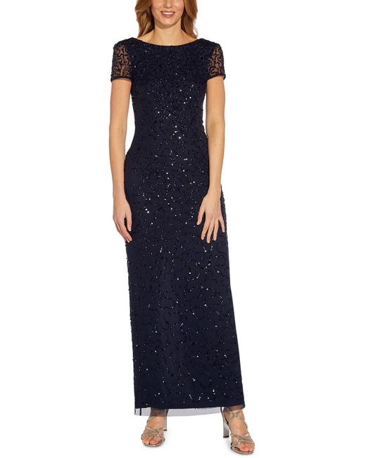 Adrianna Papell Blue Sequined Long Evening Dress