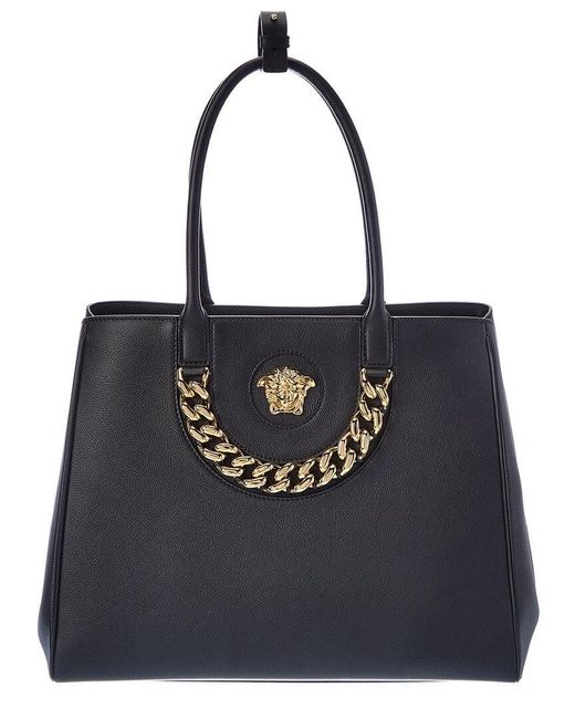 Versace La Medusa Large Leather Tote in Black Lyst