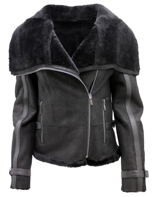 Infinity Leather Black Merino Sheepskin Aviator Leather Jacket-Asmara