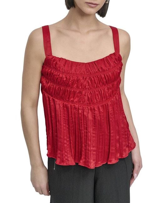DKNY Red Crinkle Top