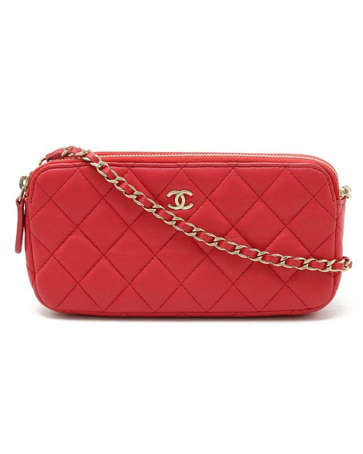 Chanel Red Leather Clutch Bag (pre-owned)