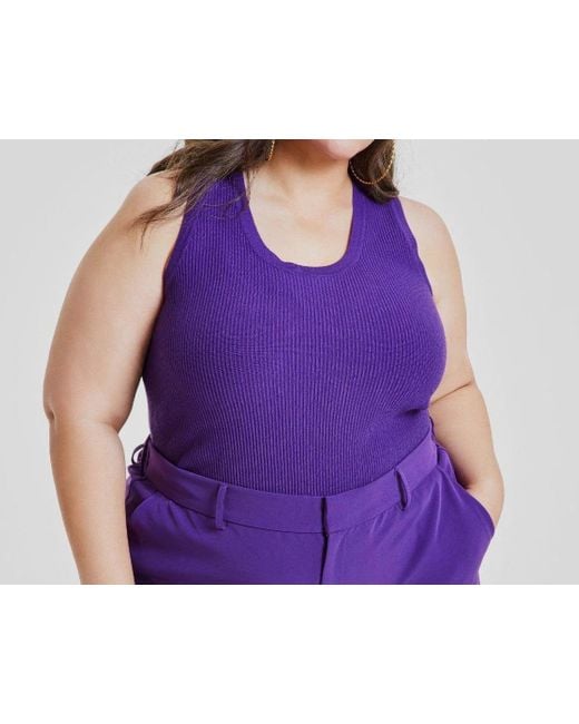Nina Parker Purple Trendy Ribbed Tank Sweater Vest Imperial Pullover Fts1125