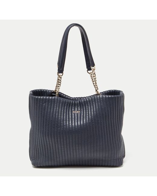 DKNY Blue Quilted Leather Chain Tote