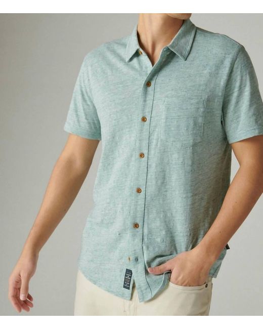 Lucky Brand Green Linen Short Sleeve Button Up Shirt for men
