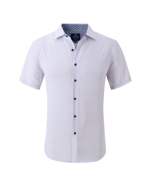 Tom Baine Blue Slim Fit Performance Short Sleeve Geometric Button Down for men