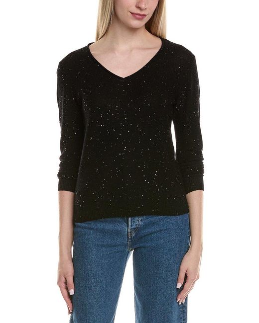 Sofiacashmere Black Sequin Deep V Wool & Cashmere-Blend Sweater