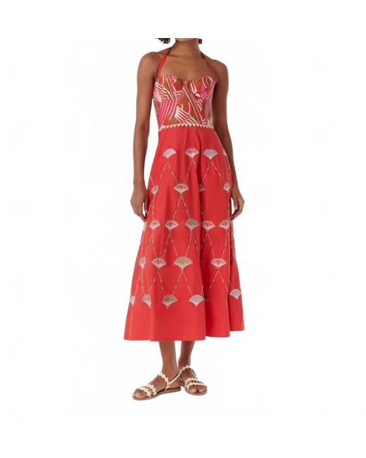 Emporio Sirenuse Red Lotty Japanese Peacock Dress