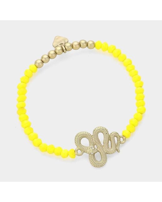 Fashnzfab Yellow Snake Charm Pointed Faceted Beaded Stretch Bracelet Matte