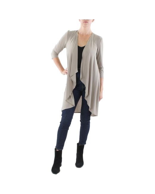 R M Richards Women's Gray Knit Open Front Duster Blazer