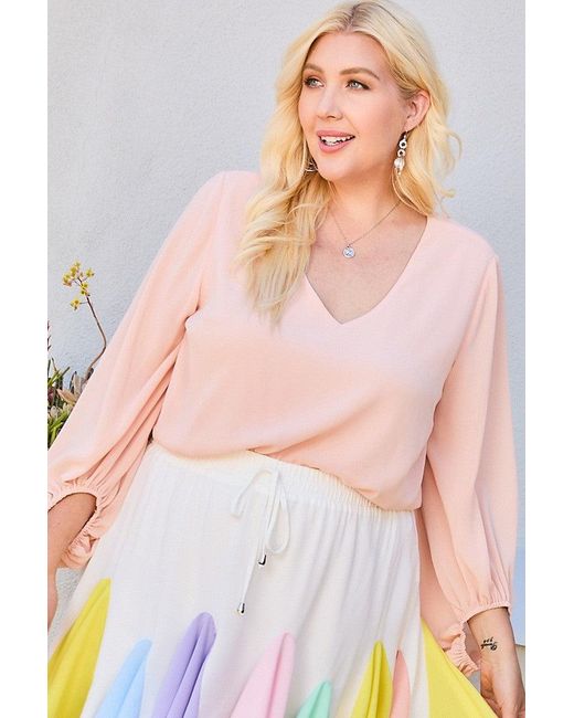 TRUEDAMES Metallic V Neck Bubble Sleeve Solid Top