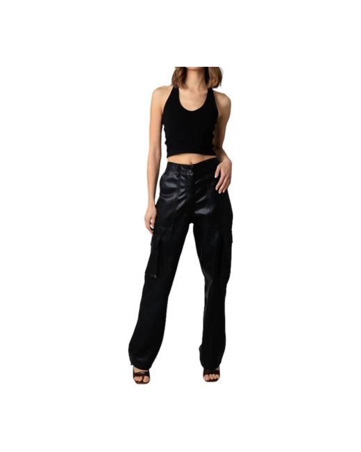 Olivaceous Faux Leather Cargo Pants In Black