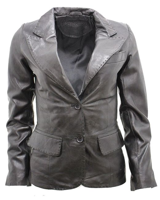 Infinity Leather Gray 2 Button Leather Blazer Jacket-Newport