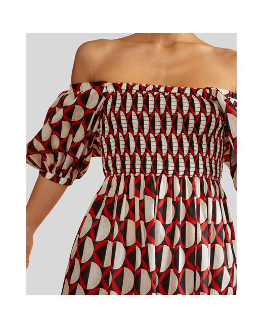 Cynthia Rowley Red Smocked Cotton Voile Dress