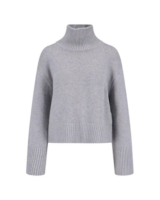 Lisa Yang Gray Cropped Sweater With High Ribbed Turtleneck