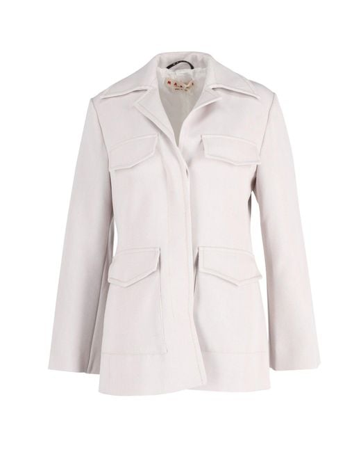 Marni White Spread Collar Flap Pocket Jacket