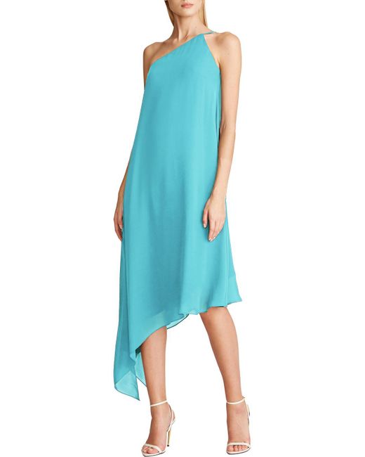 Halston Heritage Blue Blair One Shoulder Midi Cocktail And Party Dress