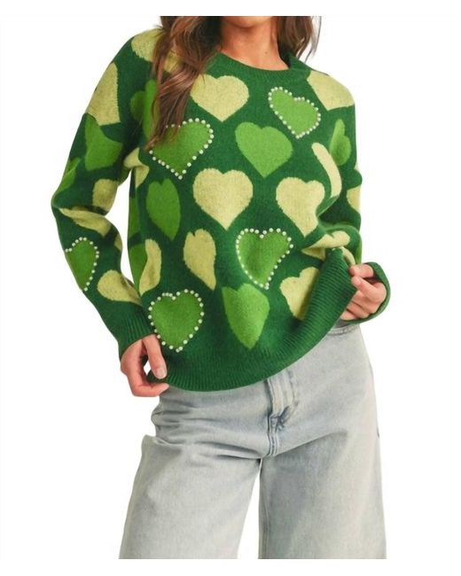 ..,merci Green Pearl Embellished Heart Sweater