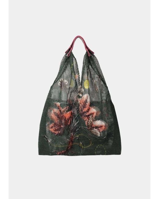 Epice Green Botanical Print Mesh Tote Bag