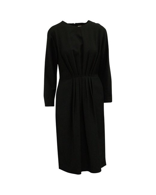 Dries Van Noten Black Pleated Long Sleeves Midi Dress