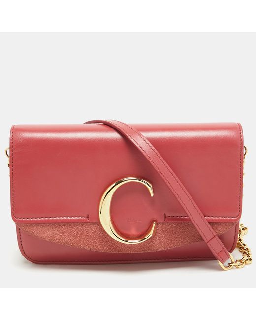 Chloé Red Leather And Suede C Chain Clutch