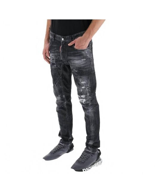 DSquared² Black Sprayed Effect Distressed Skater Jeans for men
