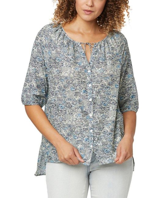 NYDJ Multicolor Button Down Silk-blend Peasant Blouse