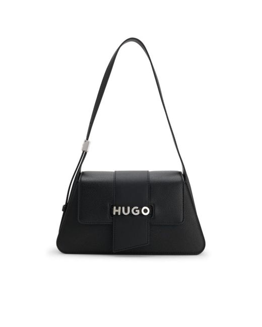 HUGO Black Faux-Leather Shoulder Bag With Logo Hardware