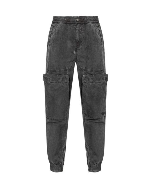 DIESEL Gray Relaxed-Fit Cotton Trousers With Distressed Finish And Multiple Pockets
