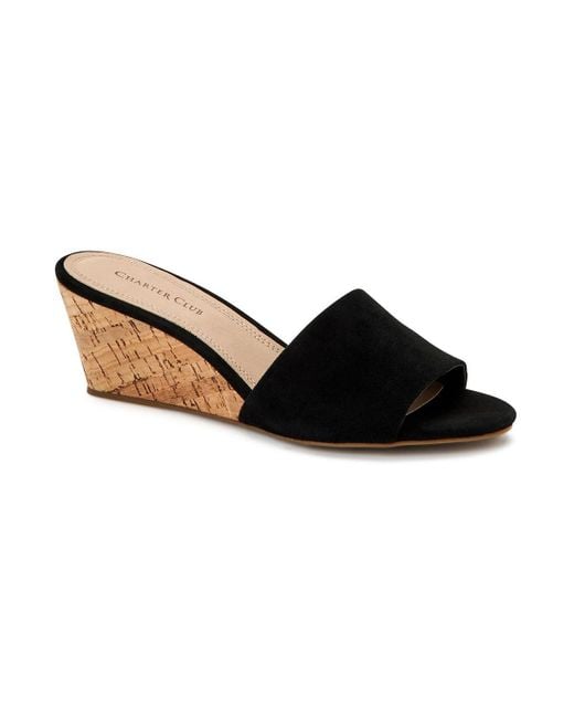 Charter Club Black Nallahh Cork Slip On Wedge Sandals