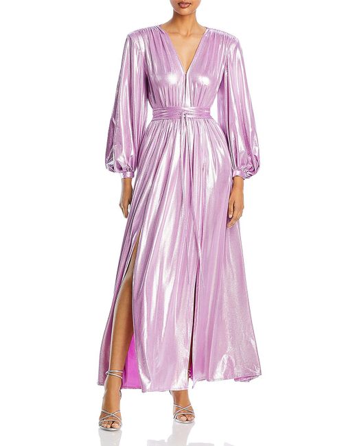 Bronx and Banco Purple Zoe Metallic Long Sleeves Evening Dress