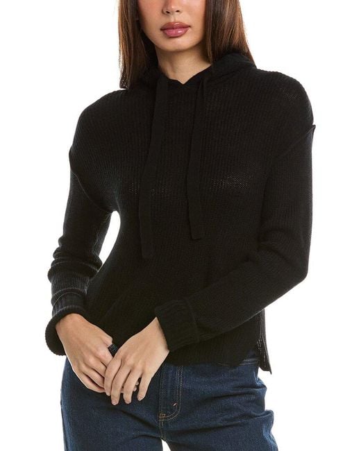 Hannah Rose Shaker Wool Cashmere Blend Hoodie in Black Lyst