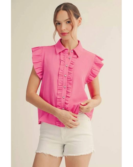 Jodifil Pink Roosevelt Ruffle Top