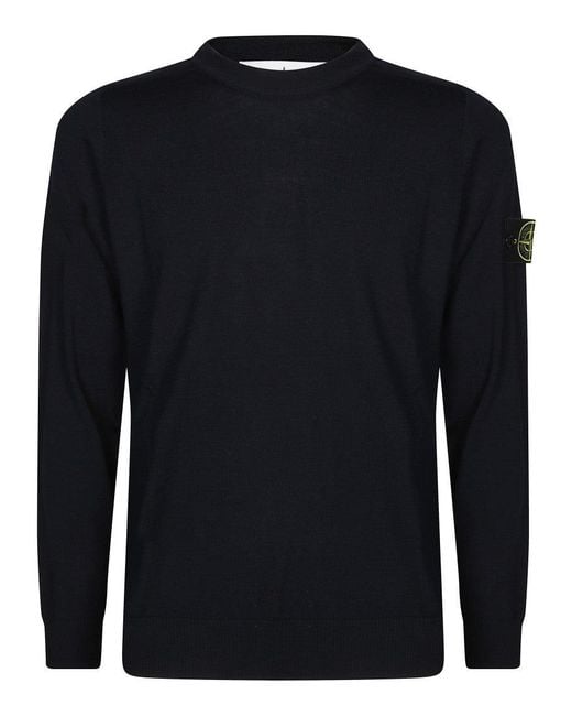 Stone Island Men's Blue Fitted Crew Neck Sweater