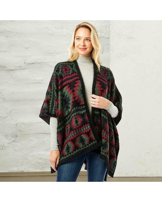 TRUEDAMES Black Aztec Pattern Tassel Poncho