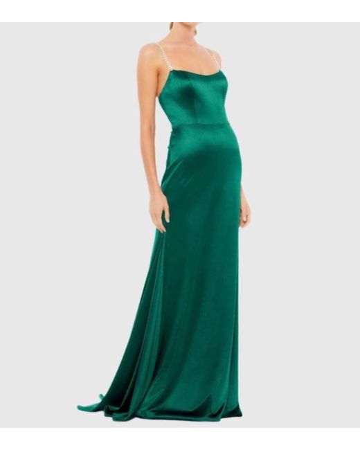 Mac Duggal Charmeuse Rhinestone Strap Trumpet Gown in Green | Lyst