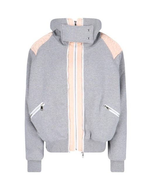 ALL-IN Gray High-Collar Zip Jacket With Quilted Details