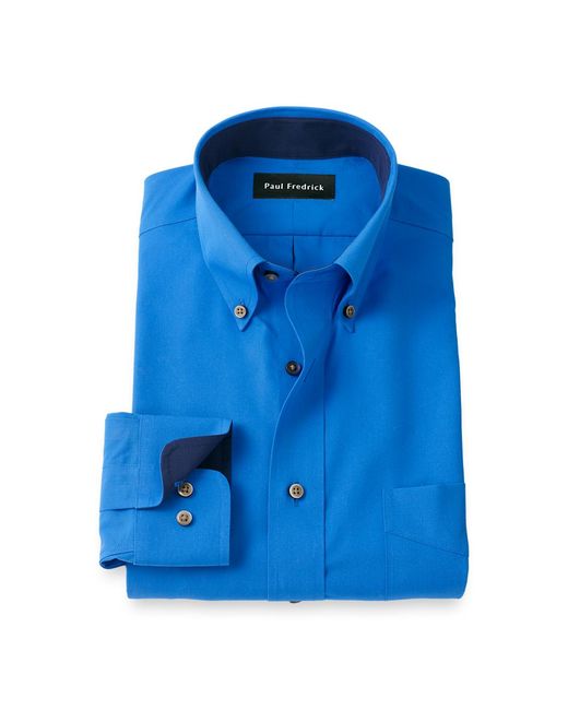 paul frederick dress shirt Comfort Stretch Non-Iron Stripe With Contrast Trim - Blue/red business attire Paul Fredrick | Shop Men's