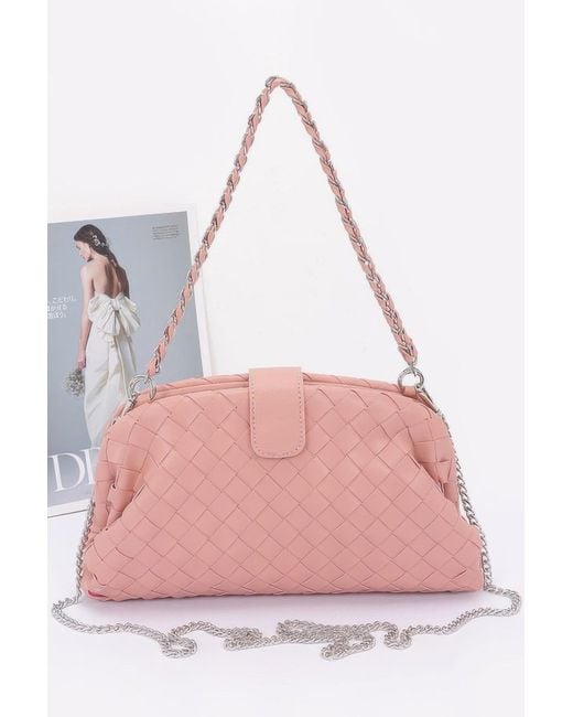 Fashnzfab Pink Faux Leather Braided Frame Shoulder Bag