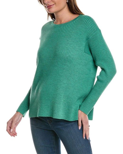 Eileen Fisher Green Ribbed Wool Sweater