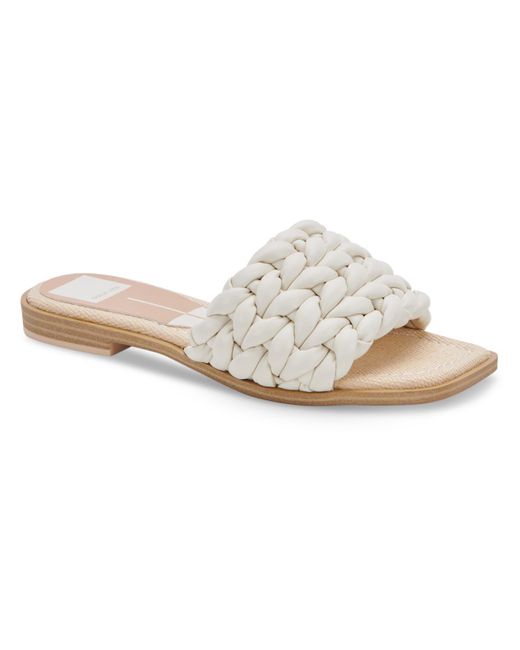 Dolce Vita White Iddie Faux Leather Slip On Slide Sandals