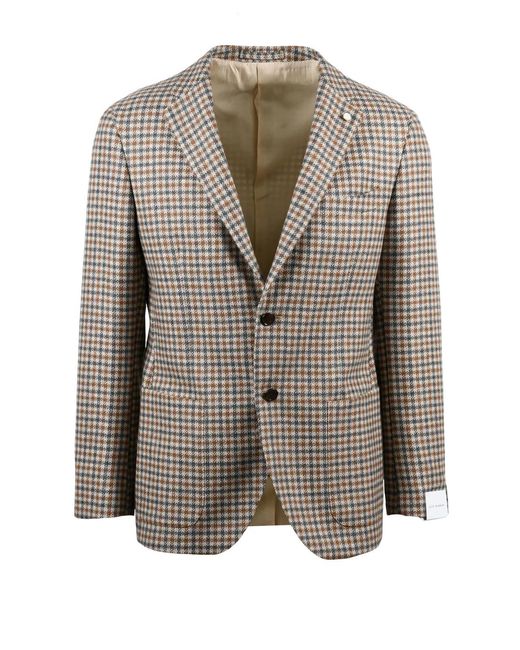 Luigi Bianchi Gray Rounded Jacket With Classic Checkered Pattern for men