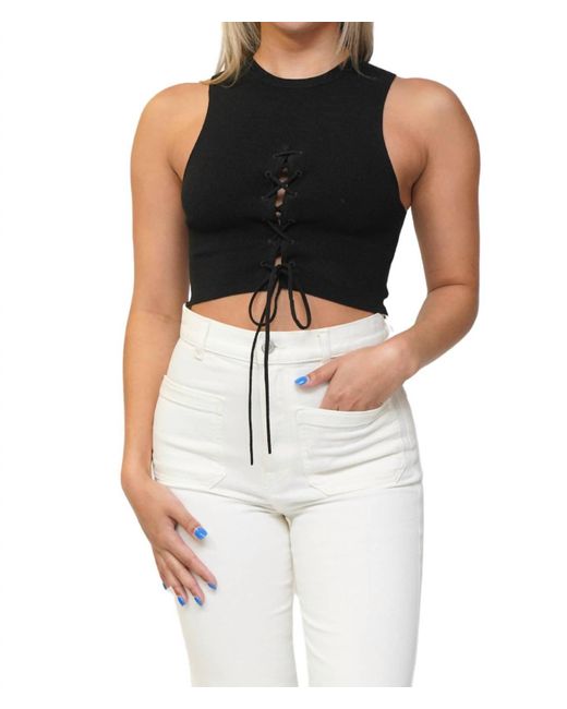 The Range Black Sleeveless Lace-front Top