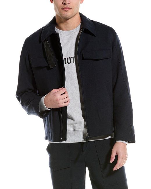 Helmut Lang Black Rounded Leather-trim Wool-blend Bomber Jacket for men