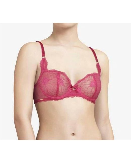 Chantelle Pink Lace Stretch Nylon Demi Bra