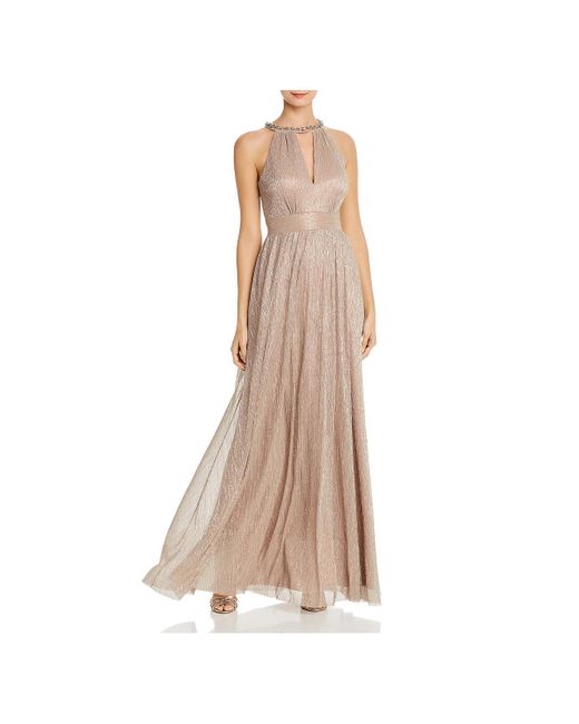 Eliza J Embellished Metallic Evening Dress in Natural | Lyst