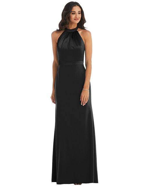After Six Black High-neck Open-back Maxi Dress With Scarf Tie