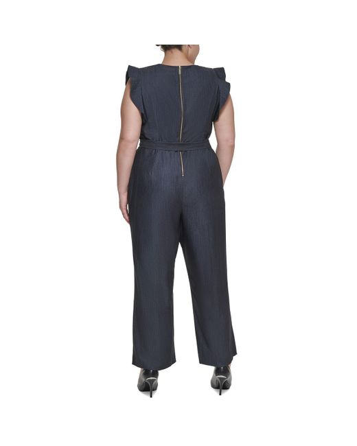 Calvin Klein Plus Ruffled Belted Jumpsuit in Blue | Lyst